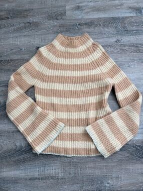 MAEVE Striped Mock Neck Sweater in Beige and Cream SZ XS